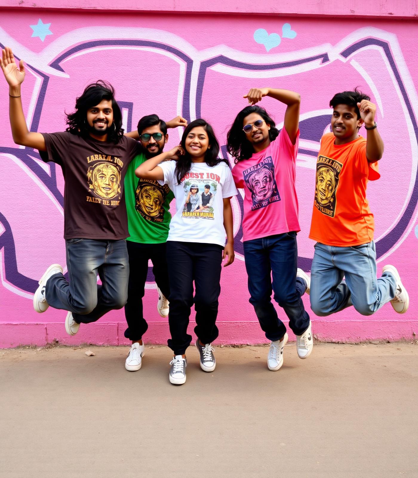Group in Urbanstitch fits, Bandra pink wall